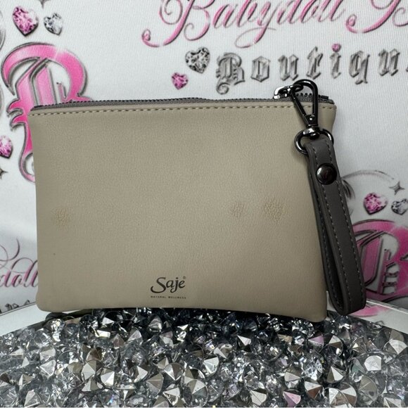 Saje Gray Wristlet Clutch attachable strap natural wellness soft bag makeup - Picture 3 of 7